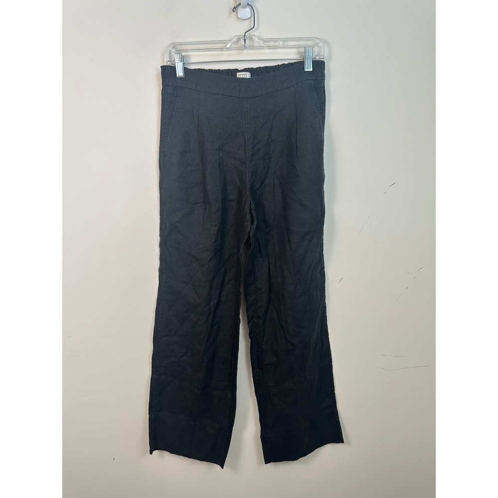 AYR Linen Wide Leg Pants Women S Black Excellent E2345 Elastic Waist Trousers